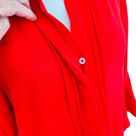 VINCE CAMUTO Ruffle Sleeve Split Neck Blouse Cherry Red size Small. - Picture 8 of 13